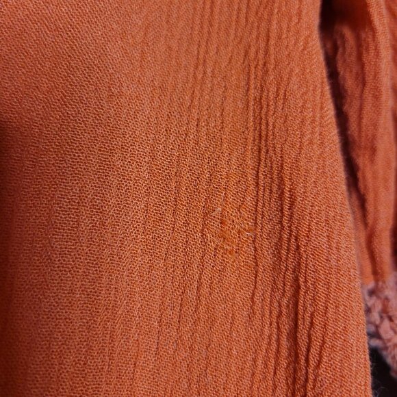 Moon Orchid Crochet Top Blouse 3/4 Flare Sleeve Pleated V-Neck Orange Size Small - Picture 6 of 10